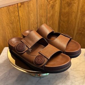 Brighton Hayes Brown Leather wide Strap Slide Sandals Leather Size 7M/ MSRP $250